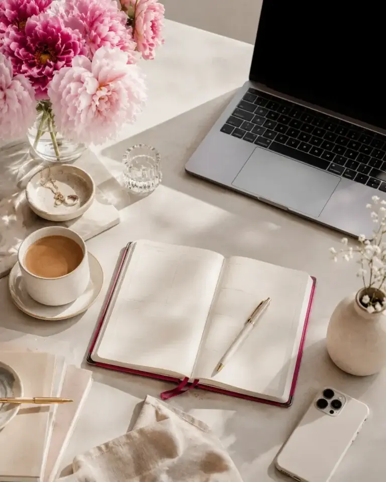 Werkplek met planner en laptop voor persoonlijke ontwikkeling en ondernemerschap
